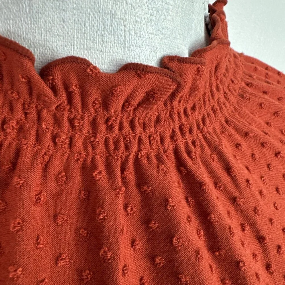 Madewell Women's Oversized S Puff SS Swiss Dot Knit Blouse Pumpkin‎ EUC